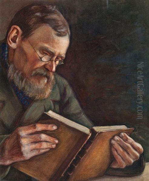 A Man Reading Oil Painting by Vaeinoe Haemaelaeinen