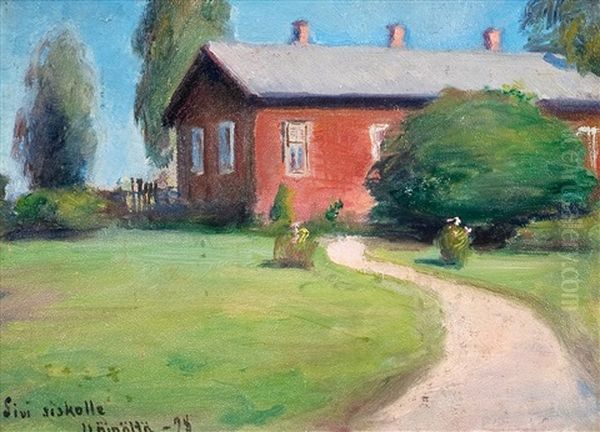 A Red House Oil Painting by Vaeinoe Haemaelaeinen