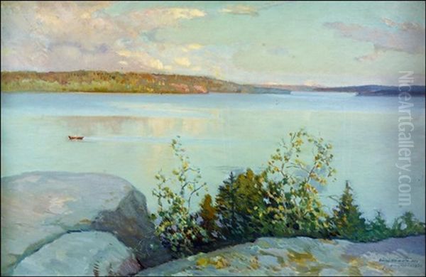 Soutaja Vesijarvella Oil Painting by Vaeinoe Haemaelaeinen