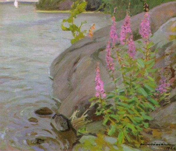 Rantakallioita Oil Painting by Vaeinoe Haemaelaeinen