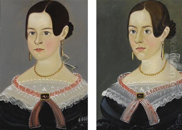 Portraits Of Phoebe Jewett And Hannah M. Jewett: A Pair Oil Painting by Sturtevant J. Hamblen