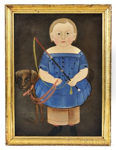 Portrait Of A Boy In A Blue Dress With His Dog Oil Painting by Sturtevant J. Hamblen