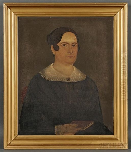 Portrait Of A Woman Holding A Red Book Oil Painting by Sturtevant J. Hamblen