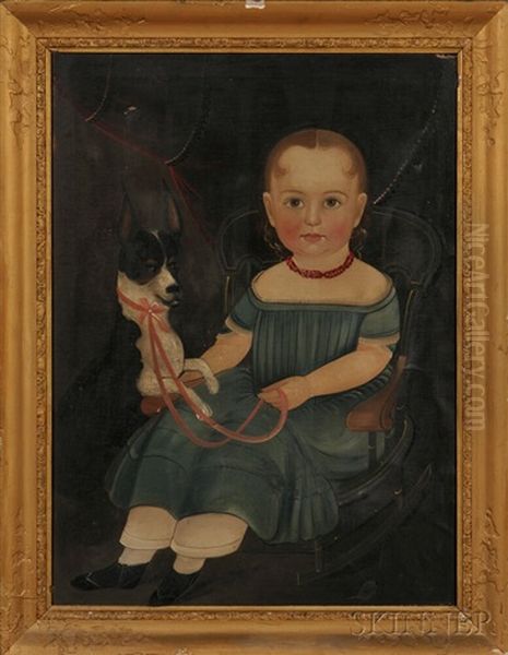 Portrait Of Young Girl Seated In A Rocking Chair With Her Dog Oil Painting by Sturtevant J. Hamblen