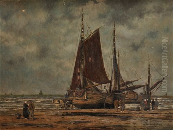 Le Retour De La Peche Oil Painting by Wilhelm Hambuechen