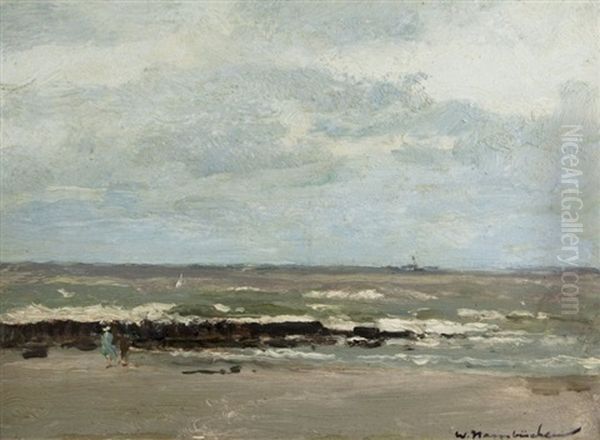 Spazierganger Am Strand Bei Knokke Oil Painting by Wilhelm Hambuechen