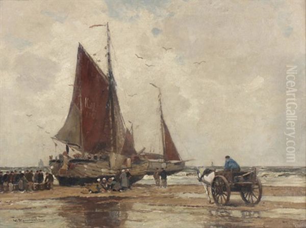 Nach Dem Fischfang Oil Painting by Wilhelm Hambuechen