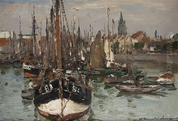 Boote Im Hafen Oil Painting by Wilhelm Hambuechen