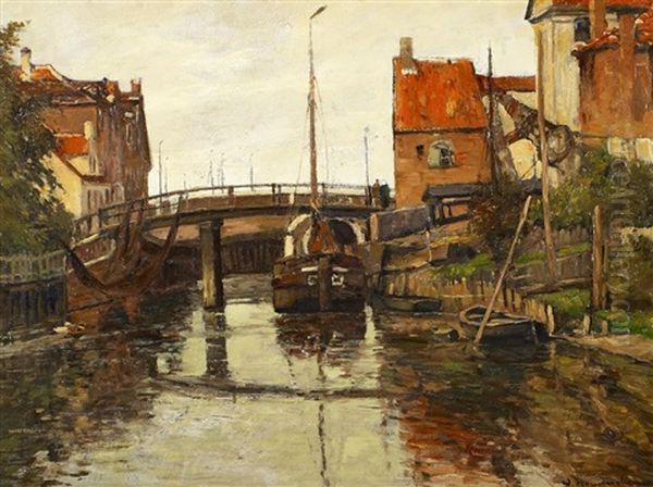 Fischerboote In Der Gracht Oil Painting by Wilhelm Hambuechen