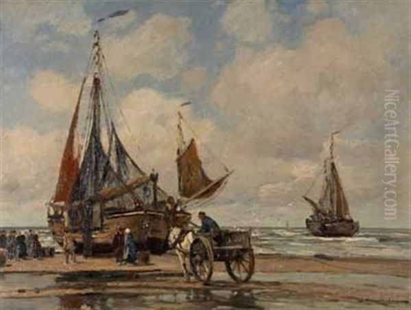 Strandverkauf Des Frischen Fangs Oil Painting by Wilhelm Hambuechen