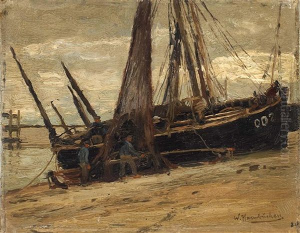 Aufliegende Boote Am Strand Oil Painting by Wilhelm Hambuechen