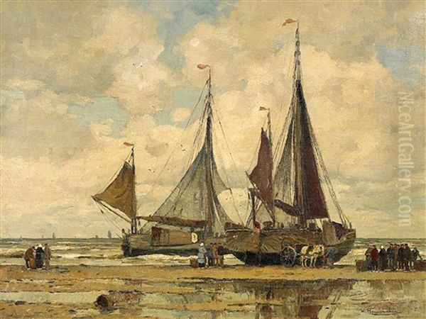 Anlandende Kustensegler Am Strand Oil Painting by Wilhelm Hambuechen