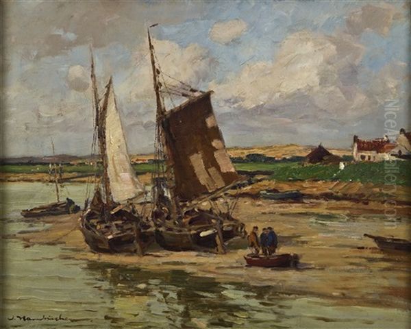 Kustenlandschaft Mit Fischerbooten Oil Painting by Wilhelm Hambuechen