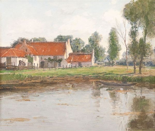 Bauerngehoft An Einem See Oil Painting by Wilhelm Hambuechen