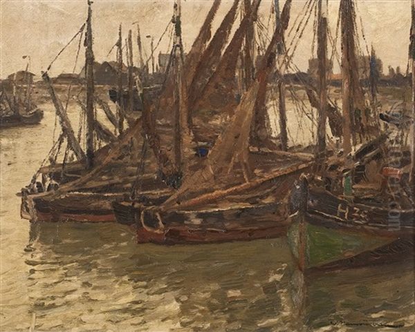 Segelboote Im Hafen Oil Painting by Wilhelm Hambuechen