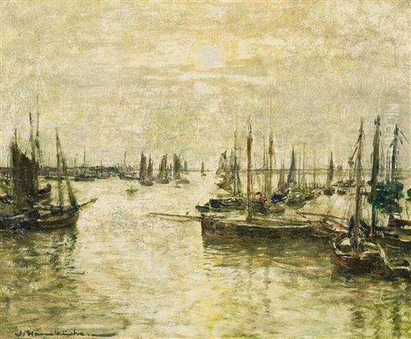 Schiffe Im Hafen Oil Painting by Wilhelm Hambuechen