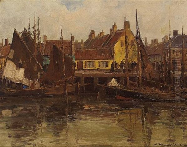 Uferstuck Mit Fischerhafen Oil Painting by Wilhelm Hambuechen