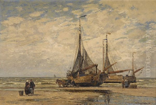 Entladen Der Fischerboote Oil Painting by Wilhelm Hambuechen