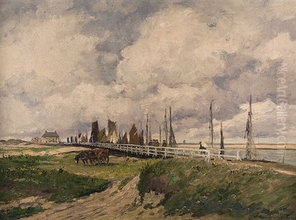 Pier In Oostende Oil Painting by Wilhelm Hambuechen