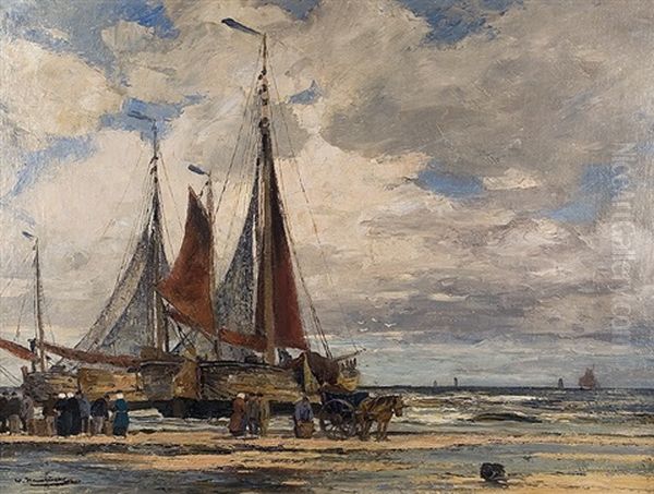 Fishermen Oil Painting by Wilhelm Hambuechen