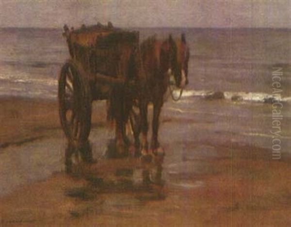 Pferdegespann Am Fischerstrand Oil Painting by Wilhelm Hambuechen