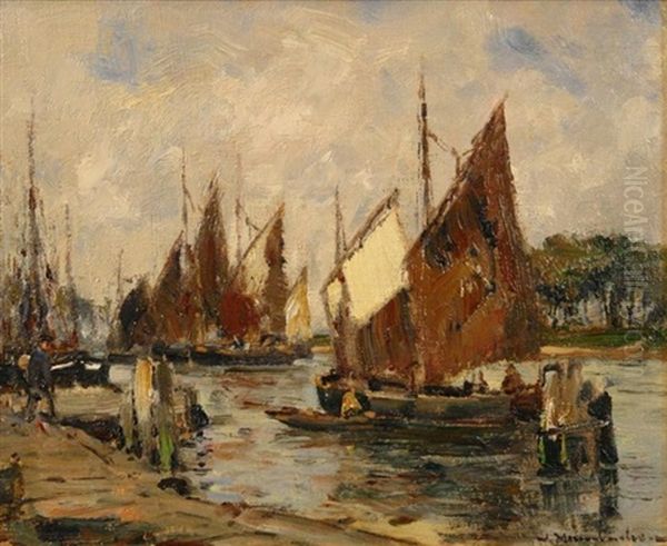 Segelboote Am Kai Oil Painting by Wilhelm Hambuechen