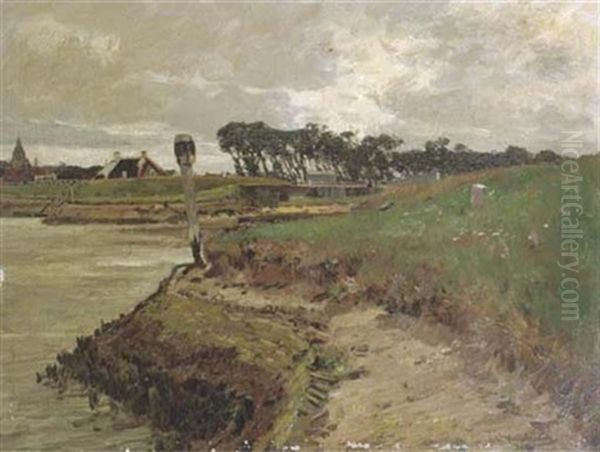 Am Canal In Nieuwport: Near Nieuwpoort Oil Painting by Wilhelm Hambuechen