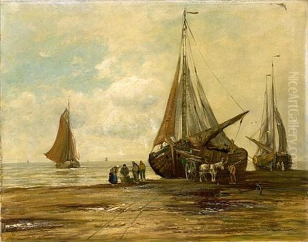 Unloading The Catch, Katwijk by Wilhelm Hambuechen