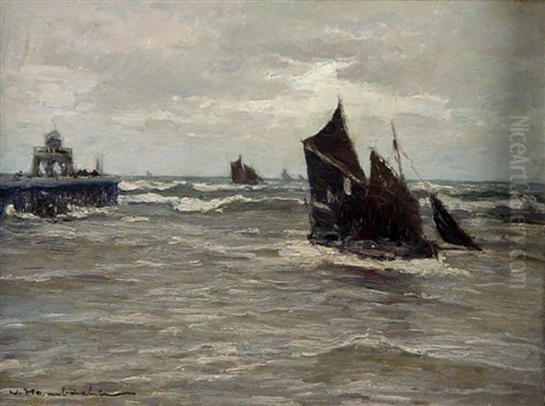 Heimkehrende Kustensegler Vor Der Mole Oil Painting by Wilhelm Hambuechen