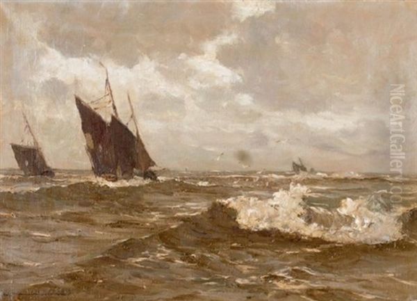 Marine Mit Fischerbooten Oil Painting by Wilhelm Hambuechen