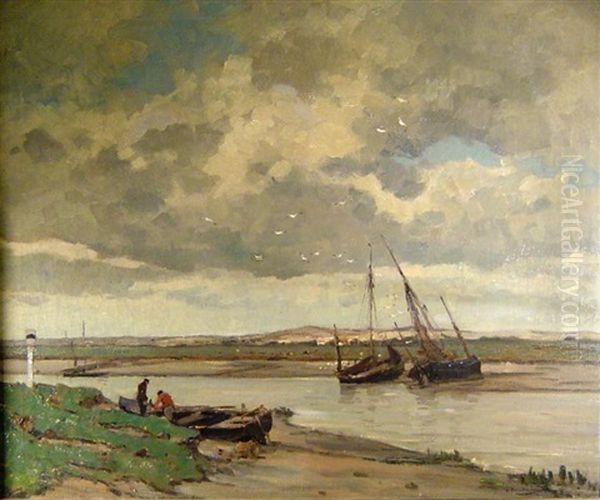 Fischerboote Im Watt Oil Painting by Wilhelm Hambuechen