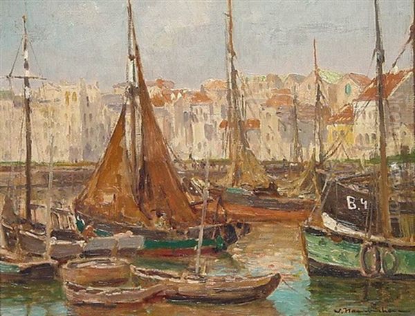 Im Hafen Einer Franzosischen Stadt Oil Painting by Wilhelm Hambuechen