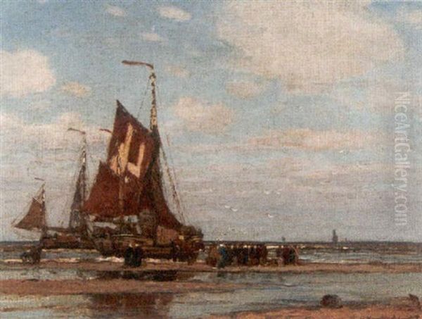 Fischmarkt Am Strand Von Katwijk Oil Painting by Wilhelm Hambuechen