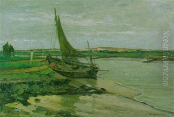 Fischerboot Im Siel Oil Painting by Wilhelm Hambuechen