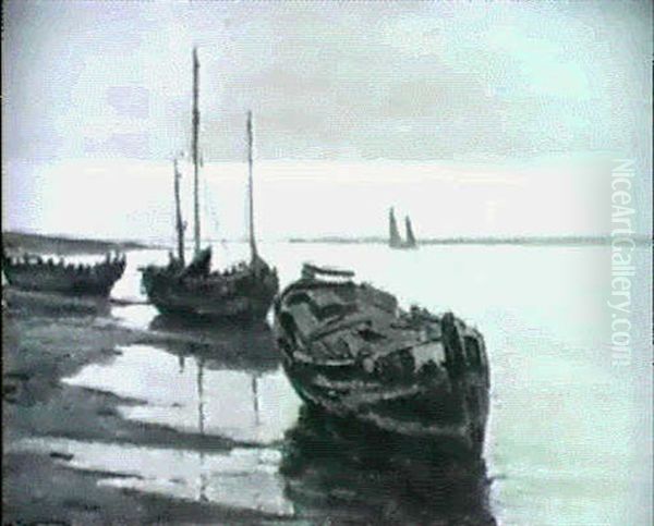 Boote Auf Dem Niederrhein Oil Painting by Wilhelm Hambuechen