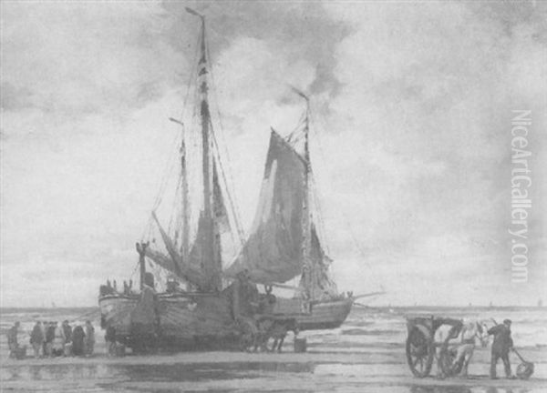 Fischerboote An Der Kuste Oil Painting by Wilhelm Hambuechen