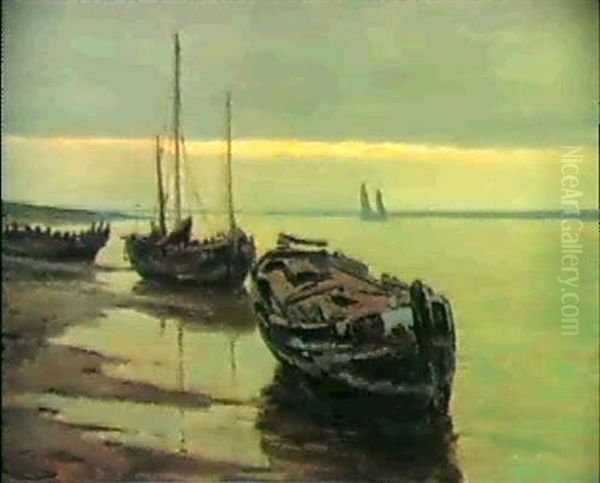 Boote Auf Dem Niderrhein Oil Painting by Wilhelm Hambuechen