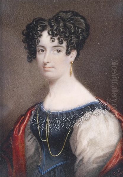 Bildnis Einer Dame Mit Dunklen Locken Und Rotem Umhang Oil Painting by Johann Conrad Hamburger