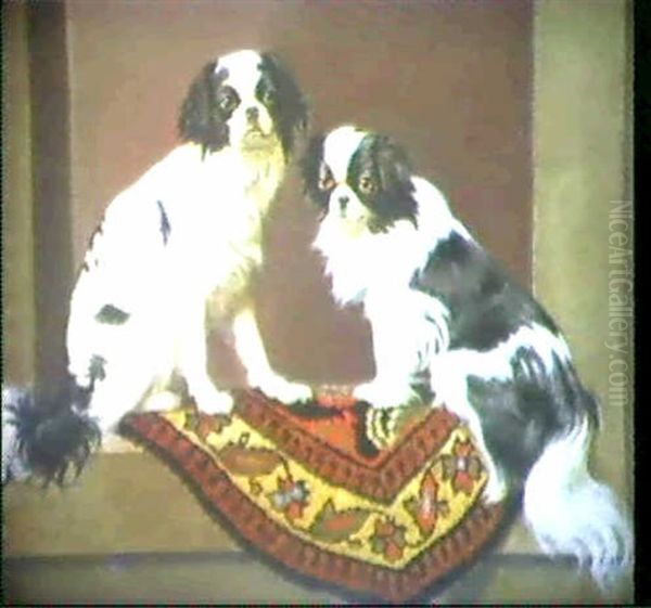 Zwei King Charles Cavalier Spaniel Oil Painting by Julius Hamburger