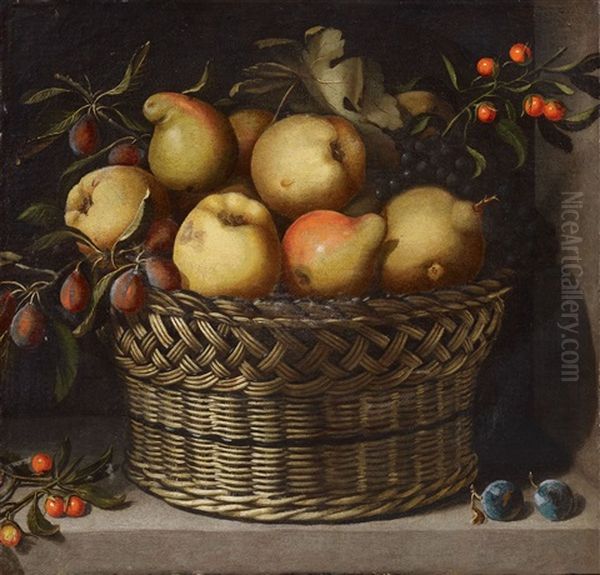 Still Life With Apples, Quinces, Plums, And Cherries In A Basket Oil Painting by Juan Van Der Hamen Y Leon