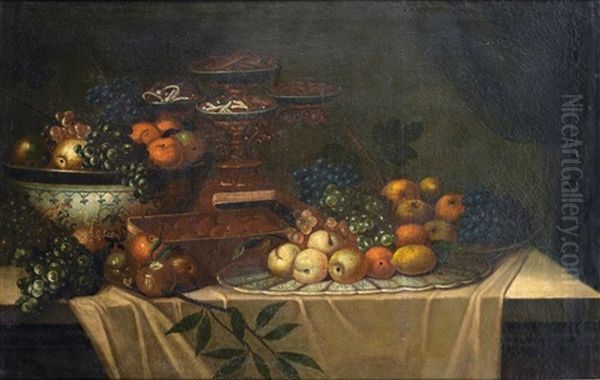 Nature Morte De Fruits Et Confiseries Sur Un Entablement De Pierre Oil Painting by Juan Van Der Hamen Y Leon