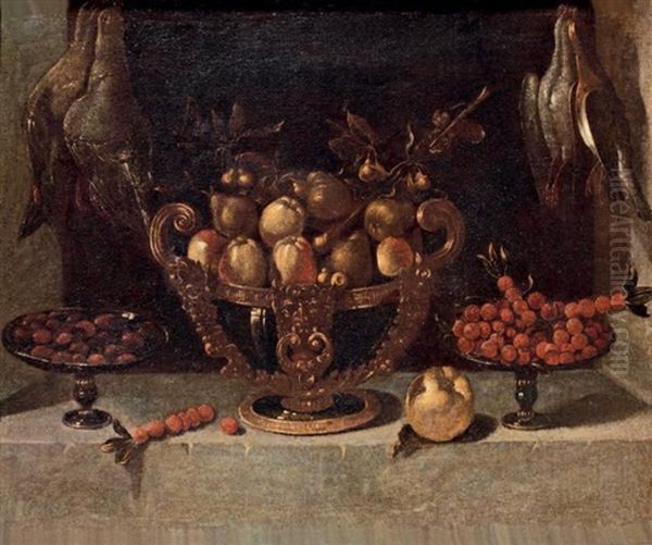 Fruits Dans Une Coupe Et Tazzas, Perdrix Et Branches D'argousier Oil Painting by Juan Van Der Hamen Y Leon