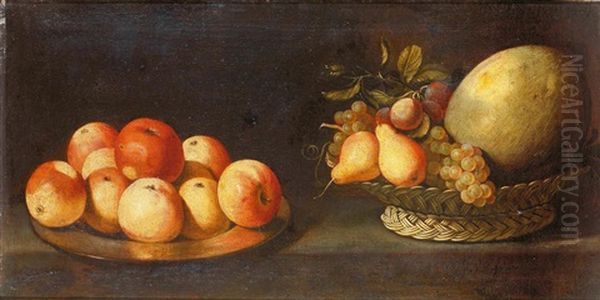 Bodegon Con Azafate De Fruta Y Plato De Manzanas Oil Painting by Juan Van Der Hamen Y Leon