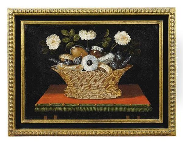 A Basket Of Flowers On A Ledge Oil Painting by Juan Van Der Hamen Y Leon