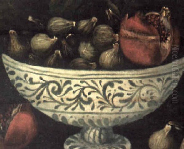 Still Life Of Figs And A Pomegranate In A Blue And White Bowl Oil Painting by Juan Van Der Hamen Y Leon