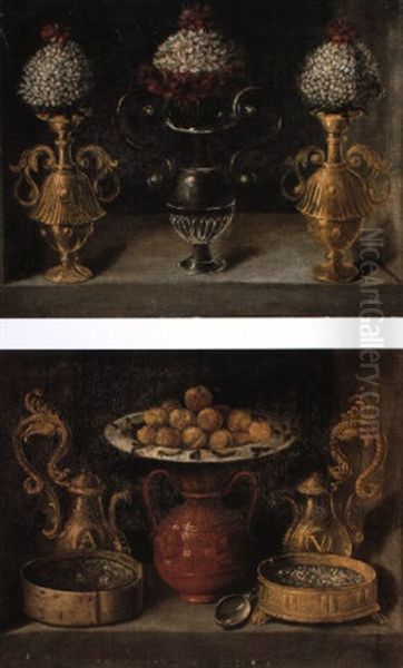 Nature Morte Aux Trois Bouquets Dans Des Vases En Orfevrerie Oil Painting by Juan Van Der Hamen Y Leon