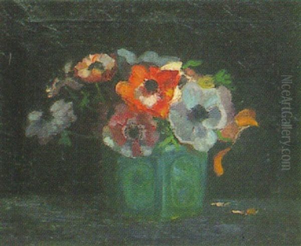 Anemonen In Gruner Vase Oil Painting by Herman Dirk de Hamer