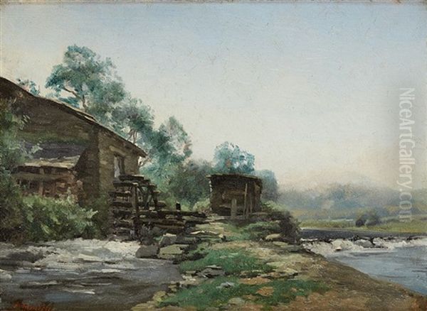 Le Moulin A Eau Oil Painting by Adolphe Hamesse