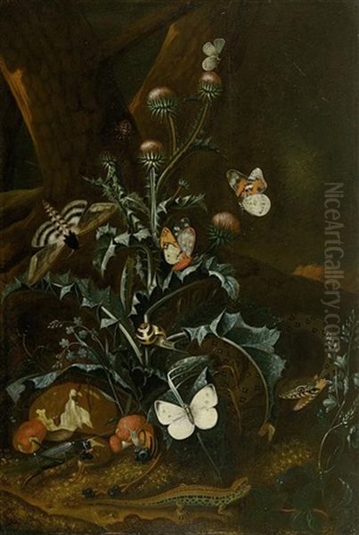 Blumenstillleben Mit Insekten Und Diversen Tieren Oil Painting by Carl Wilhelm de Hamilton