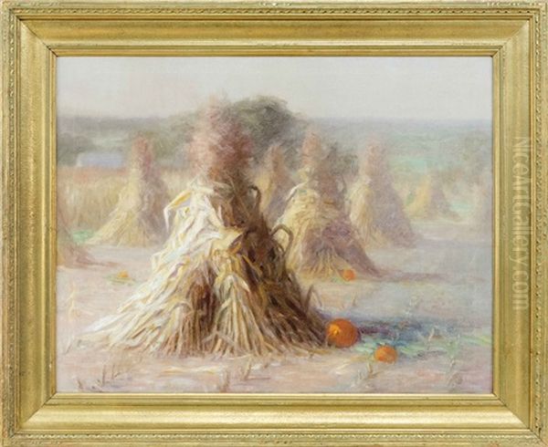 Cornstalks And Pumpkins Oil Painting by Edward Wilbur Dean Hamilton